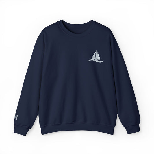 Sailboat Logo Crewneck Sweatshirt — Minimal Nautical Graphic