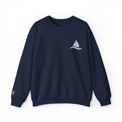 Sailboat Logo Crewneck Sweatshirt — Minimal Nautical Graphic