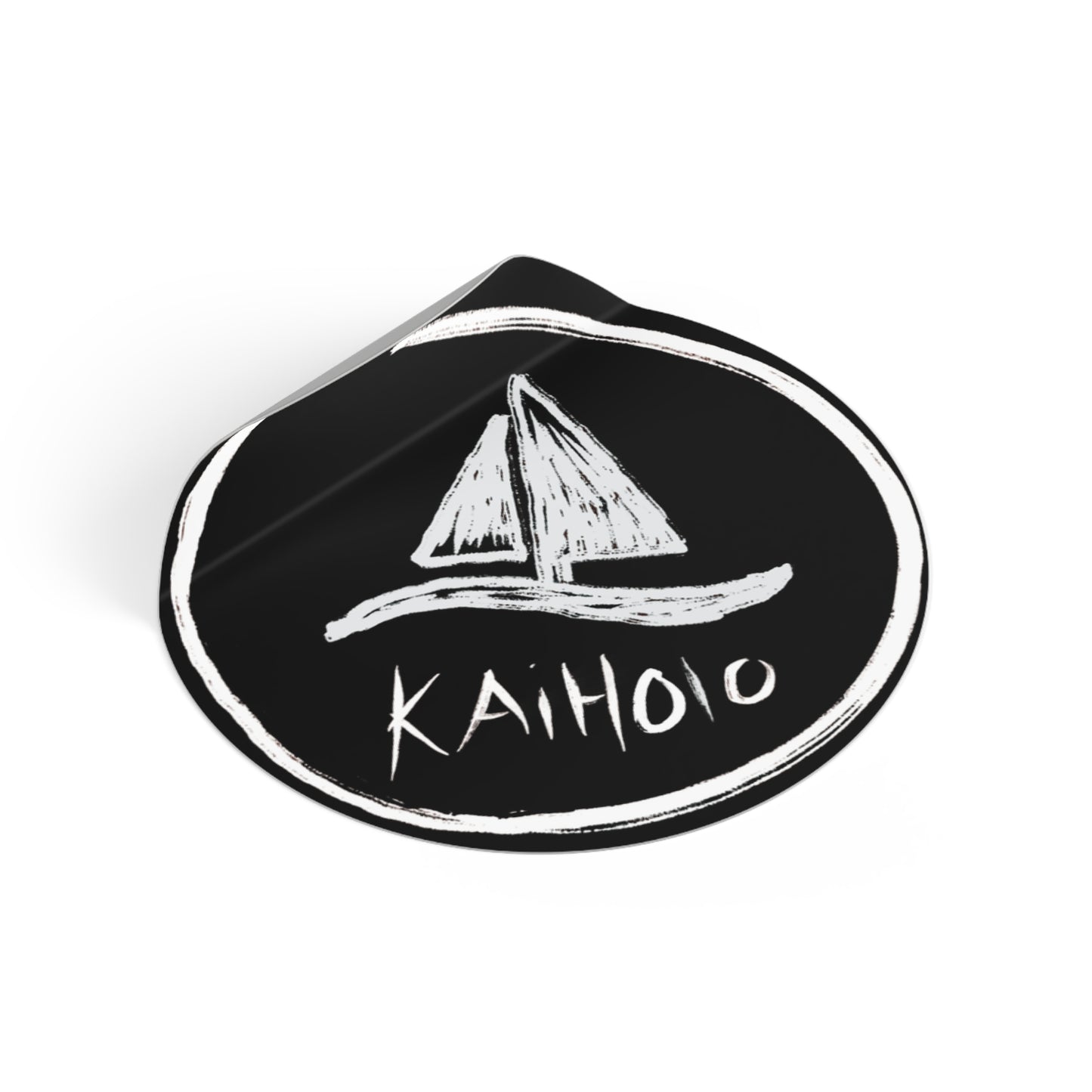 Round Sticker — Chalkboard Sailboat "KAIHOLO" Nautical Vinyl Decal