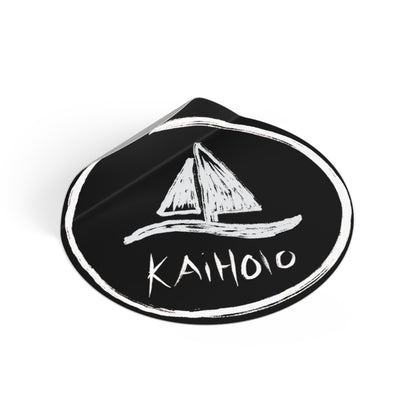 Round Sticker — Chalkboard Sailboat "KAIHOLO" Nautical Vinyl Decal