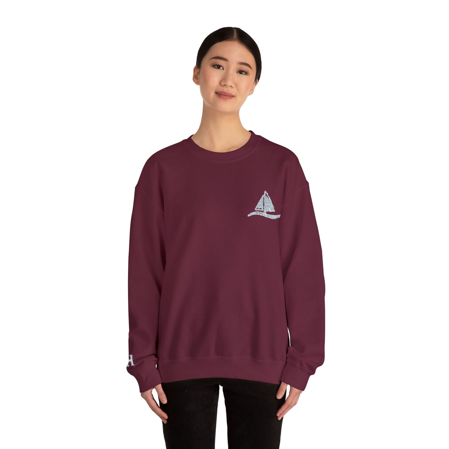 Sailboat Logo Crewneck Sweatshirt — Minimal Nautical Graphic