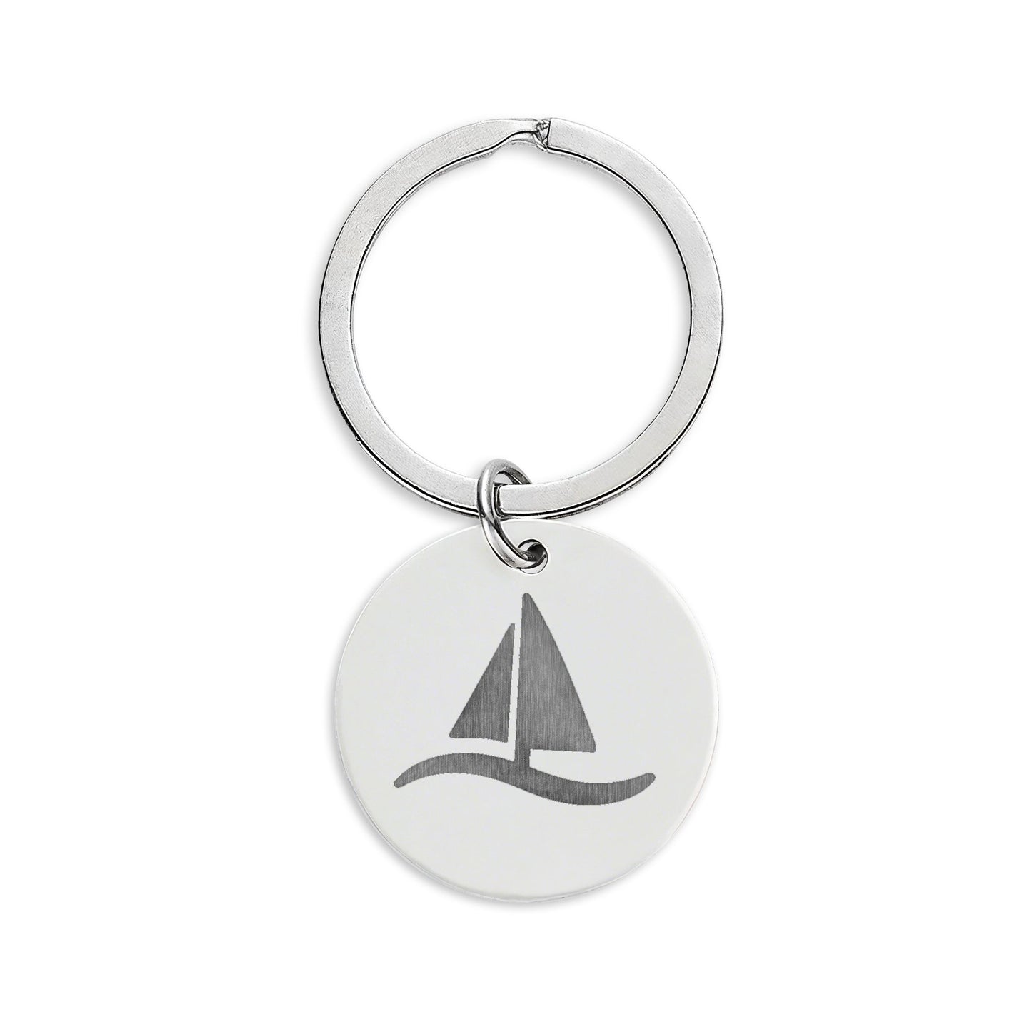 Engraved Sailboat Stainless Steel Round Keychain — Personalized Nautical Gift
