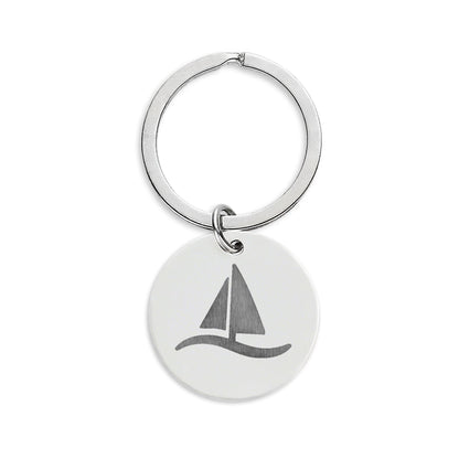 Engraved Sailboat Stainless Steel Round Keychain — Personalized Nautical Gift