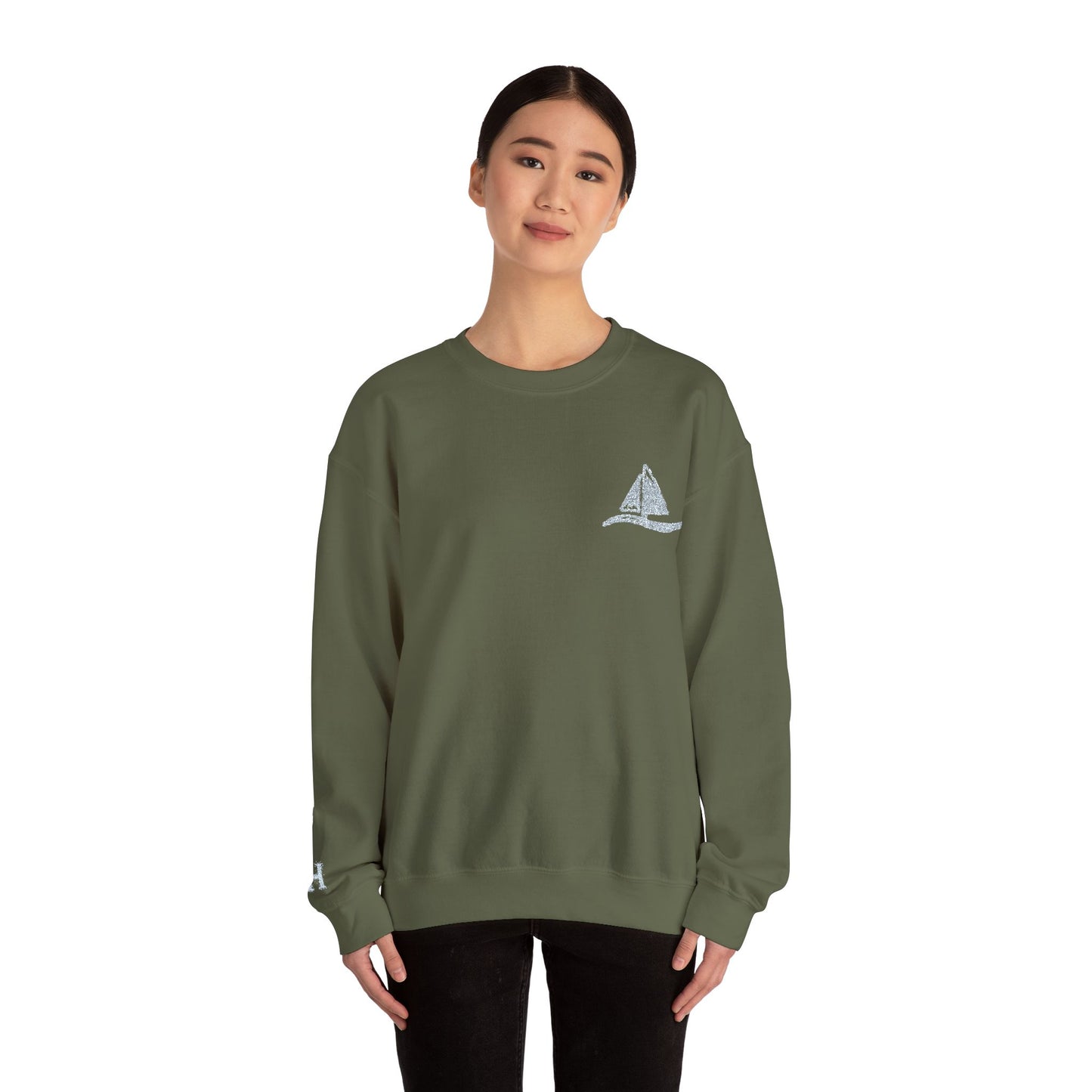 Sailboat Logo Crewneck Sweatshirt — Minimal Nautical Graphic