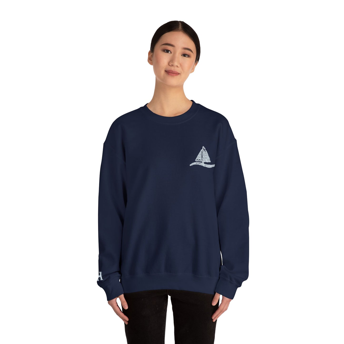 Sailboat Logo Crewneck Sweatshirt — Minimal Nautical Graphic