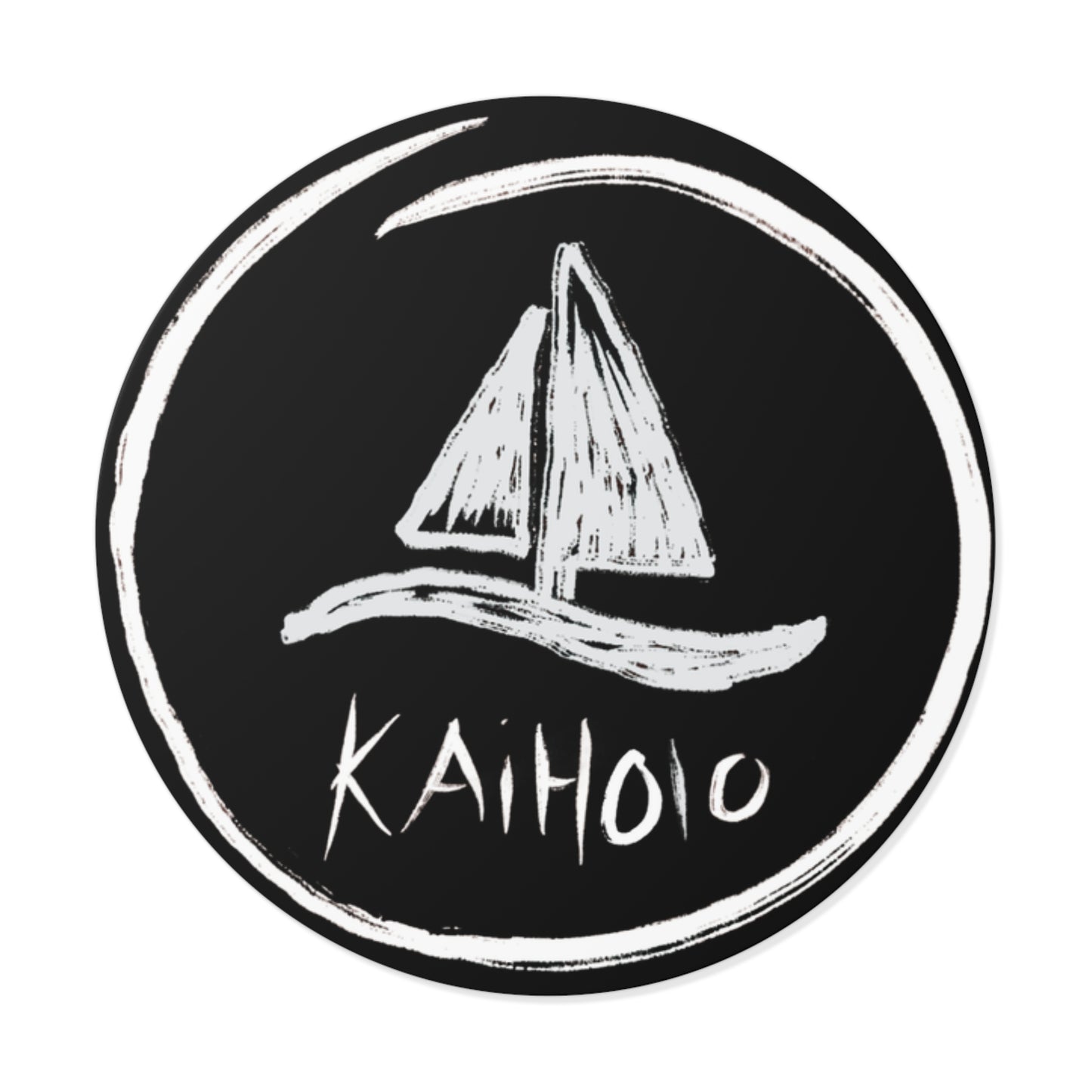 Round Sticker — Chalkboard Sailboat "KAIHOLO" Nautical Vinyl Decal