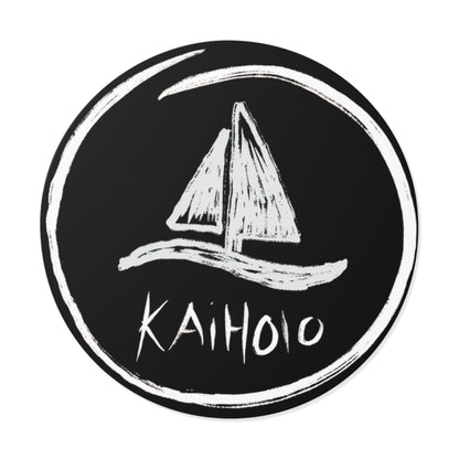 Round Sticker — Chalkboard Sailboat "KAIHOLO" Nautical Vinyl Decal