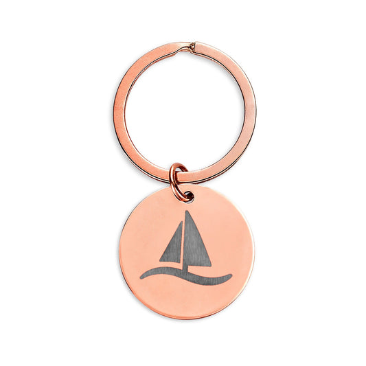Engraved Sailboat Stainless Steel Round Keychain — Personalized Nautical Gift
