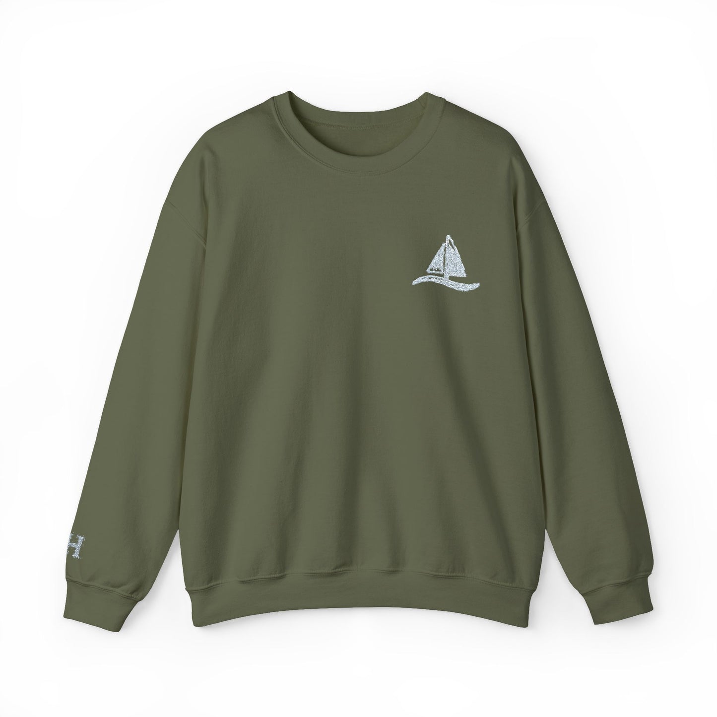 Sailboat Logo Crewneck Sweatshirt — Minimal Nautical Graphic