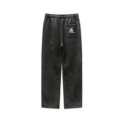 360GSM Unisex Heavyweight Fleece Washed Straight-Leg Pants Snow Wash Grey