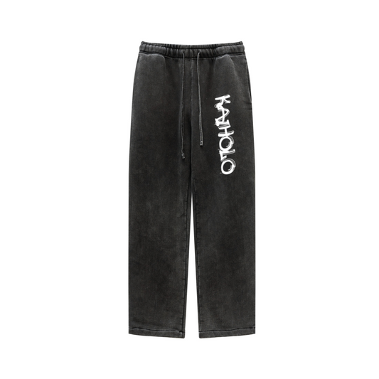 360GSM Unisex Heavyweight Fleece Washed Straight-Leg Pants Snow Wash Grey