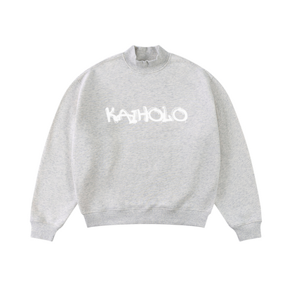 370GSM  Unisex Raw-Edge Ripped French Terry PP-Sprayed Sweatshirt Oatmeal Grey