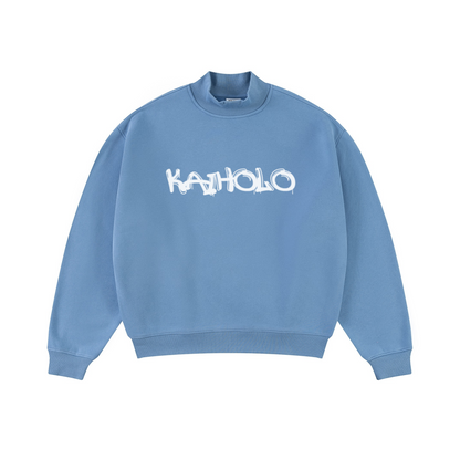 370GSM  Unisex Raw-Edge Ripped French Terry PP-Sprayed Sweatshirt Medium Blue