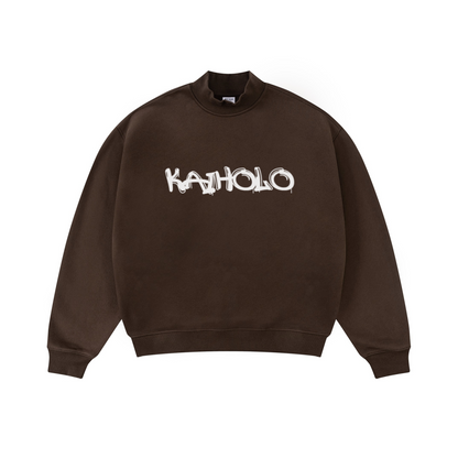 370GSM  Unisex Raw-Edge Ripped French Terry PP-Sprayed Sweatshirt Brown