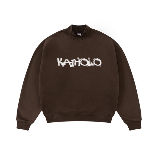 370GSM  Unisex Raw-Edge Ripped French Terry PP-Sprayed Sweatshirt Brown