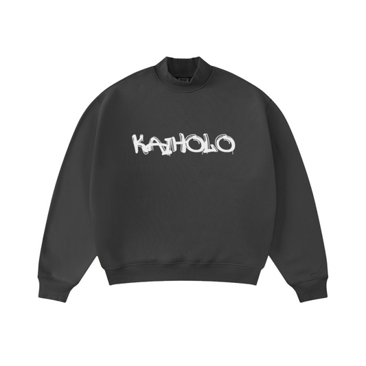 370GSM  Unisex Raw-Edge Ripped French Terry PP-Sprayed Sweatshirt Dark Grey