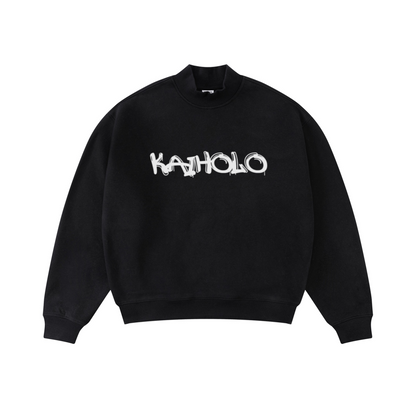 370GSM  Unisex Raw-Edge Ripped French Terry PP-Sprayed Sweatshirt Black