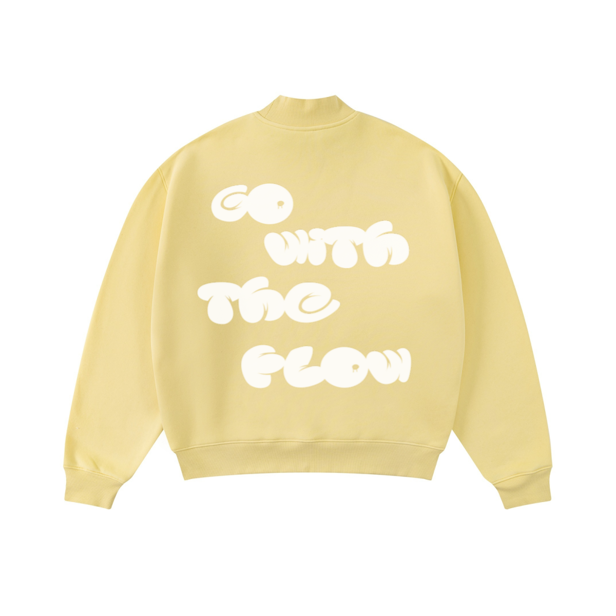 370GSM  Unisex Raw-Edge Ripped French Terry PP-Sprayed Sweatshirt Light Yellow