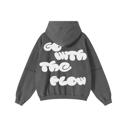 370GSM Men’s Faux-Two-Piece Distressed Snow-Wash French Terry Hoodie Dark Grey