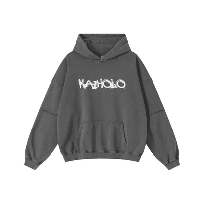 370GSM Men’s Faux-Two-Piece Distressed Snow-Wash French Terry Hoodie Dark Grey