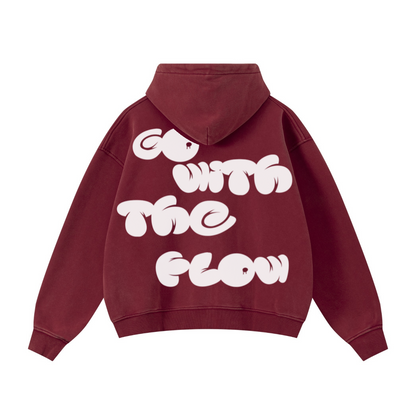 400GSM Unisex Vintage-Wash Boxy-Fit Zip-Up Hoodie Vintage Red