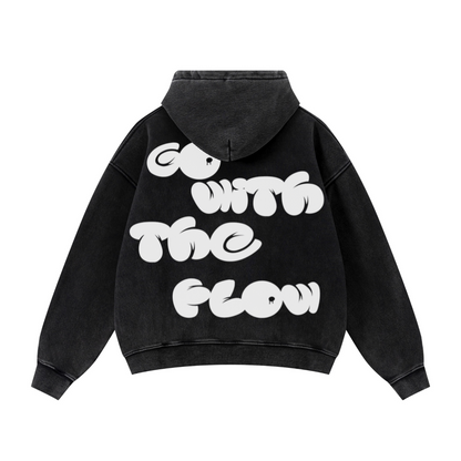 400GSM Unisex Vintage-Wash Boxy-Fit Zip-Up Hoodie Vintage Black
