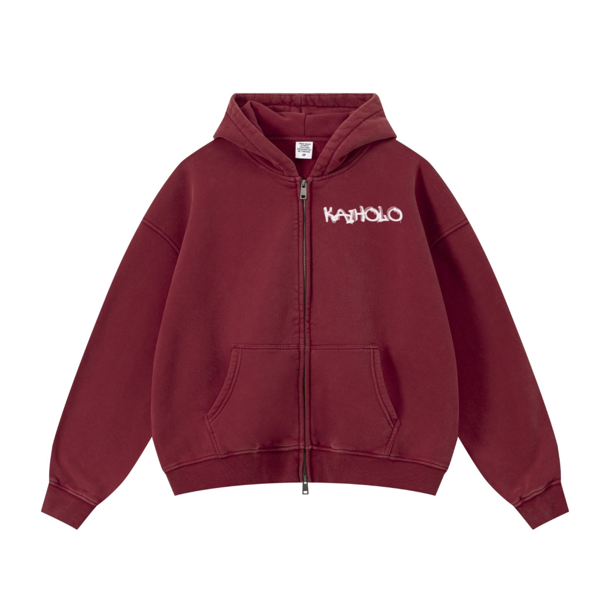 400GSM Unisex Vintage-Wash Boxy-Fit Zip-Up Hoodie Vintage Red