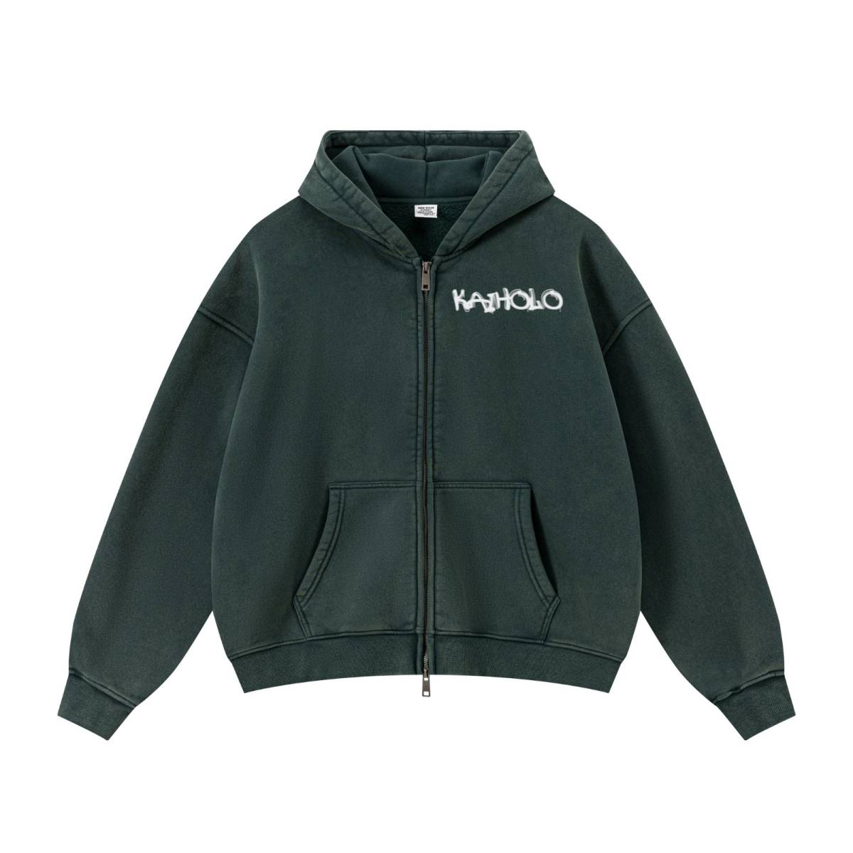 400GSM Unisex Vintage-Wash Boxy-Fit Zip-Up Hoodie Vintage Moss Green