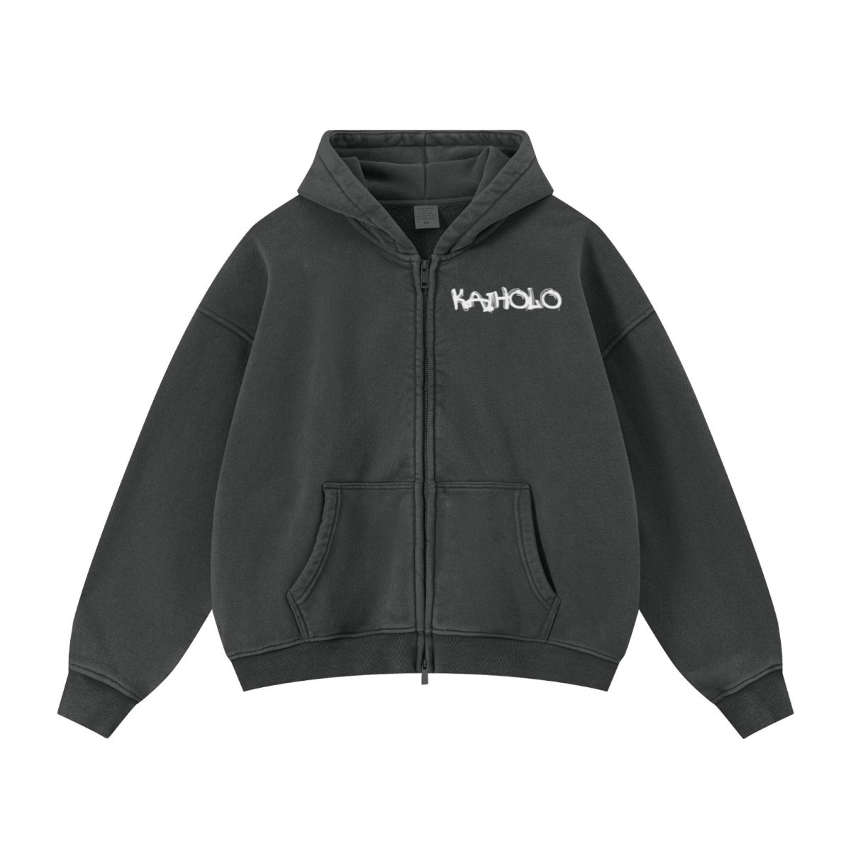 400GSM Unisex Vintage-Wash Boxy-Fit Zip-Up Hoodie Vintage Dark Grey