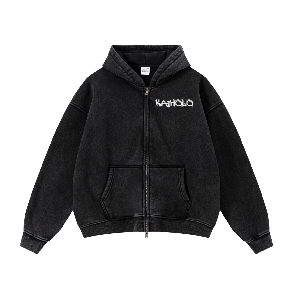 400GSM Unisex Vintage-Wash Boxy-Fit Zip-Up Hoodie Vintage Black